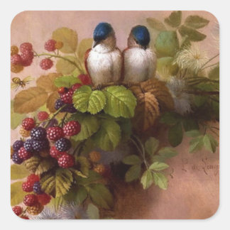 STICKER CARRÉ 鳥、ミツバチやベリー