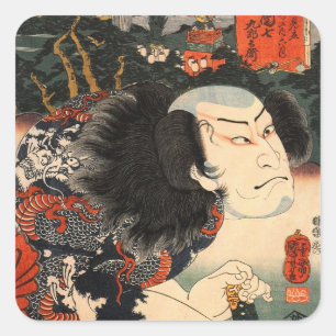 Sticker Carré 龍 の 刺 の 青 者, acteur du tatouage de Dragon, Ukiyoe