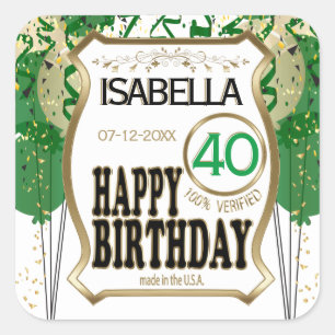 Sticker Carré 00e anniversaire Nom et âge - Vert