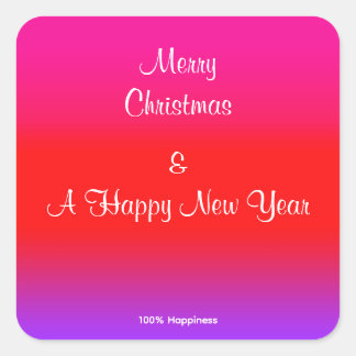Sticker Carré 100 % Bonheur Festive Magenta Rouge Violet Ombre
