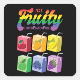 Sticker Carré 100% Fruité -Amour, Paix, Fierté : Boîte à jus arc