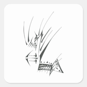 Sticker Carré 10 Art Tribal Tatouage Abstrait Noir et Blanc