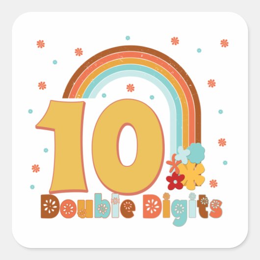 Sticker Carré 10 CHIFFRES Double Anniversaire Fille Fête Super (Devant)