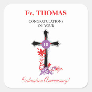 Sticker Carré 10e anniversaire de l'Ordination du prêtre Croix 