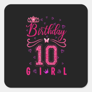 Sticker Carré 10e anniversaire fille mignonne papillon de la Cou
