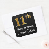 Sticker Carré 11e anniversaire - Elégant luxe Faux Gold Look # (Enveloppe)