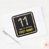 Sticker Carré 11e anniversaire : Floral Flowers Numéro, Nom pers (Enveloppe)