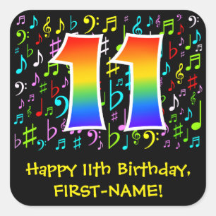Sticker Carré 11e anniversaire : Symboles de musique colorée, A