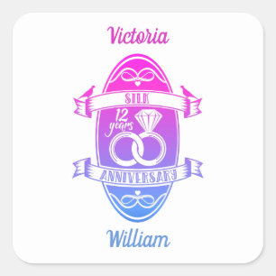 Sticker Carré 12 ans traditionnel Silk 12e anniversaire mariage