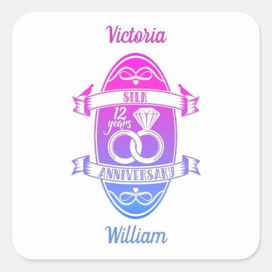 Sticker Carré 12 ans traditionnel Silk 12e anniversaire mariage (Devant)