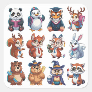 Sticker Carré 12 Retour à l'école animal mignon