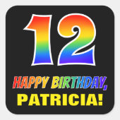 Sticker Carré 12e anniversaire : Bold, amusant, simple, arc-en-c (Devant)