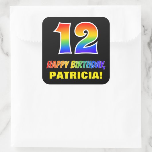 Sticker Carré 12e anniversaire : Bold, amusant, simple, arc-en-c (Sac)