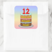 Sticker Carré 12e anniversaire : Fun Cake and Candles + Nom pers (Sac)