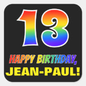 Sticker Carré 13e anniversaire : Bold, amusant, simple, arc-en-c (Devant)