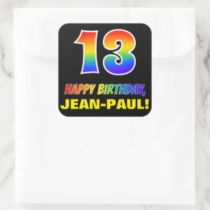 Sticker Carré 13e anniversaire : Bold, amusant, simple, arc-en-c