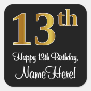 Sticker Carré 13e anniversaire - Elégant luxe Faux Gold Look #