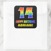 Sticker Carré 14e anniversaire : Bold, amusant, simple, arc-en-c (Sac)