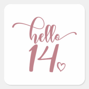 Sticker Carré 14e anniversaire Femmes Bonjour 14 mignonne 14 ans