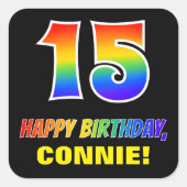 Sticker Carré 15e anniversaire : Bold, amusant, simple, arc-en-c (Devant)