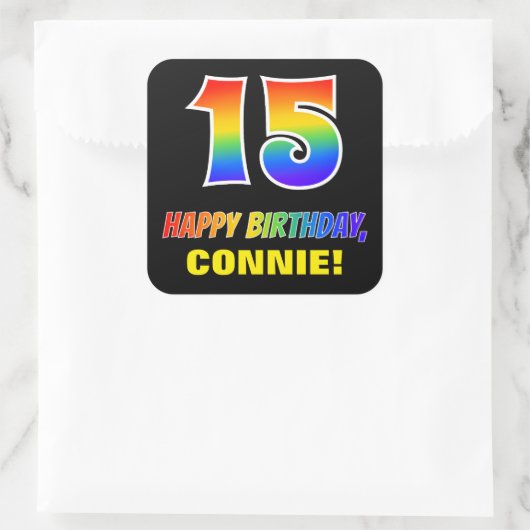 Sticker Carré 15e anniversaire : Bold, amusant, simple, arc-en-c (Sac)