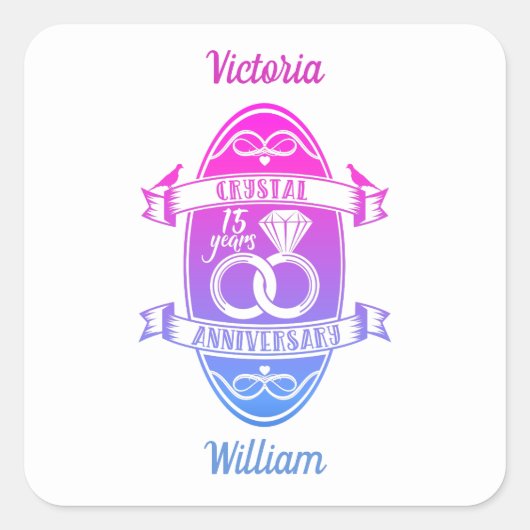 Sticker Carré 15e anniversaire de mariage de cristal traditionne (Devant)