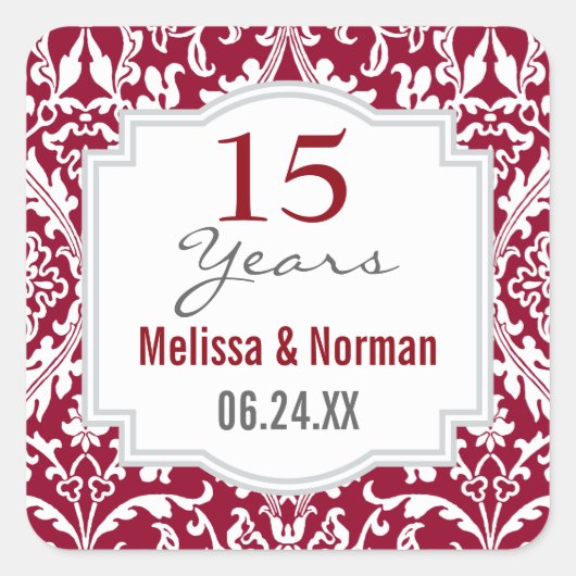 Sticker Carré 15e anniversaire du Mariage Ruby Red Damask A04A (Devant)