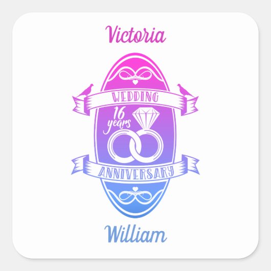 Sticker Carré 16 ans 16e anniversaire de mariage (Devant)