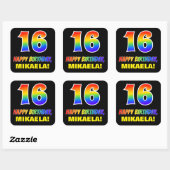Sticker Carré 16e anniversaire : Bold, amusant, simple, arc-en-c (Feuille)