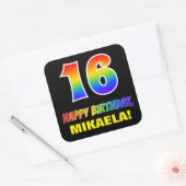 Sticker Carré 16e anniversaire : Bold, amusant, simple, arc-en-c (Enveloppe)