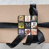 Sticker Carré 16e anniversaire fête photo collage garçon noir