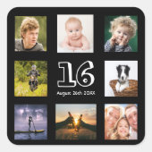 Sticker Carré 16e anniversaire fête photo collage garçon noir (Devant)