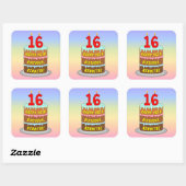 Sticker Carré 16e anniversaire : Fun Cake and Candles + Nom pers (Feuille)