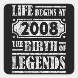Sticker Carré 17 Ans 2008 Légende de naissance 17e anniversaire