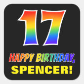 Sticker Carré 17e anniversaire : Bold, amusant, simple, arc-en-c (Devant)