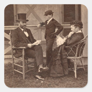 Sticker Carré 1872 Président Grant avec famille au chalet
