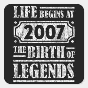 Sticker Carré 18 Ans 2007 Légende de naissance 18e anniversaire