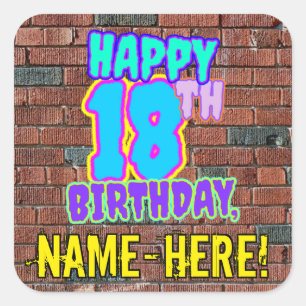 Sticker Carré 18e anniversaire - Amusant, Graffiti urbain inspir