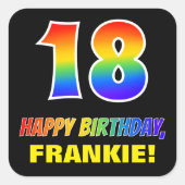 Sticker Carré 18e anniversaire : Bold, amusant, simple, arc-en-c (Devant)