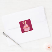 Sticker Carré 18e anniversaire - Cupcake rose (Enveloppe)