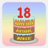Sticker Carré 18e anniversaire : Fun Cake and Candles + Nom pers (Devant)