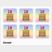 Sticker Carré 18e anniversaire : Fun Cake and Candles + Nom pers (Feuille)