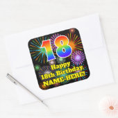 Sticker Carré 18e anniversaire : Fun Fireworks Look, Arc-en-ciel (Enveloppe)