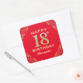 Sticker Carré 18e anniversaire Parties scintillant rouge et or c (Enveloppe)