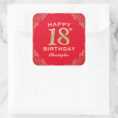 Sticker Carré 18e anniversaire Parties scintillant rouge et or c (Sac)