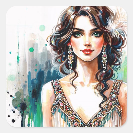 Sticker Carré 1920s Art Deco Woman (Devant)