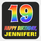 Sticker Carré 19e anniversaire : Bold, amusant, simple, arc-en-c (Devant)