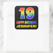 Sticker Carré 19e anniversaire : Bold, amusant, simple, arc-en-c (Sac)
