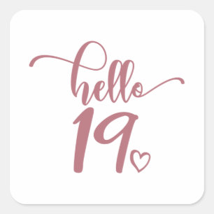 Sticker Carré 19e anniversaire Femmes Bonjour 19 mignonnes 19 an