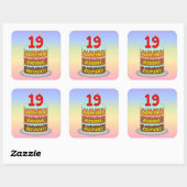 Sticker Carré 19e anniversaire : Fun Cake and Candles + Nom pers (Feuille)